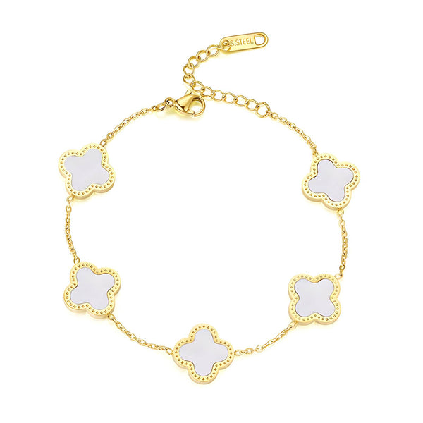 Reriti Intensity 18K gold plated White Four Leaf Clover Bracelet