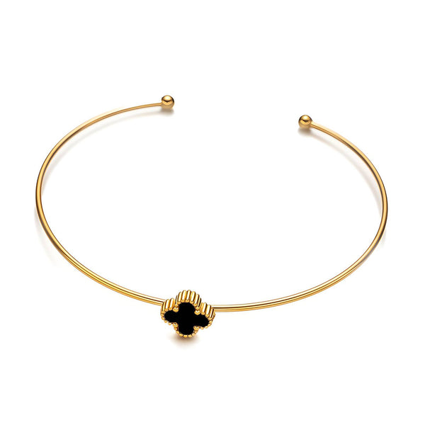 Reriti Intensity 18K gold plated Black Leaf Bangle Bracelet